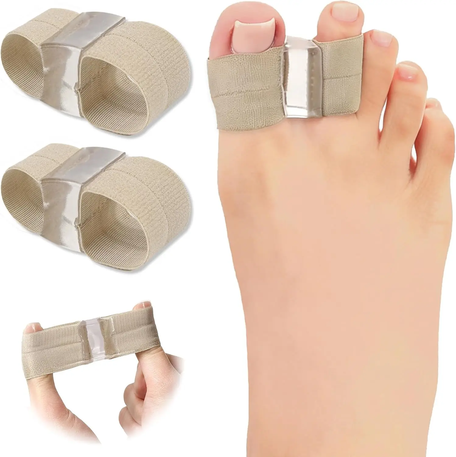 Gel Big Toe Separators with 2 Loops - Comfortable, Stretchable, Functional Bunion Corrector Spacers for Foot Alignment, Pain Relief (Beige, 1 Pair)