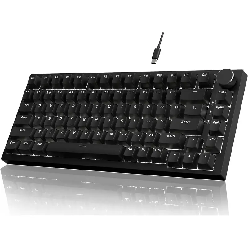 ATTACK SHARK Ajazz AK820 Mechanical Gaming Keyboard with Knob 75% Hot Swappable Type-C Wired Gasket 5-Layer Noise Absorbing Foam White LED Backlit NKRO Linear Red Switch for PC/Win/Mac creamy Keyboards,summerwins,back to school,back to school shopping ti