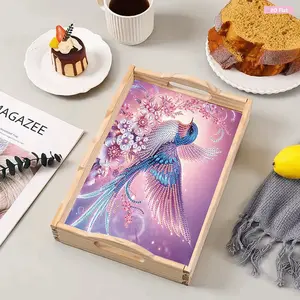 Diamond Art Painting Wooden Serving Tray with Handle Wooden DIY Diamond Painting Tray Kit Serving Platter Arts and Craft Gifts Trays Decor Gift Home Decor