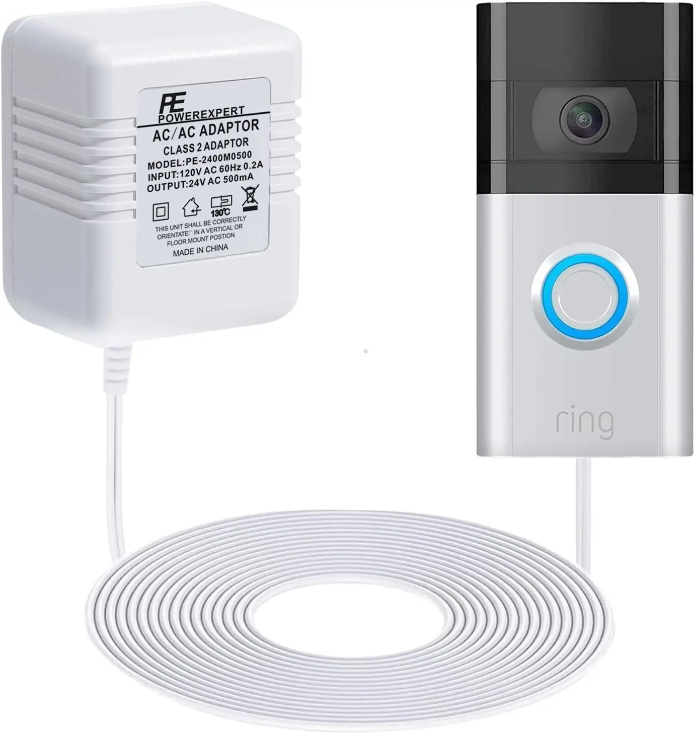 Doorbell Transformer 24V Adapter for Ring Video Doorbell, 16.4ft Long C Wire Power , Compatible with Ring, Nest Hello,  and Eufy Video Doorbells