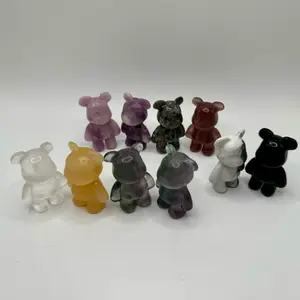 Cute Violent Bear Carvings ~ Brick Bears ~ Natural Stone Crystal ~ black obsidian, yooperlite, Taiji, Lepidolite, honey calcite, strawberry quartz, fluorite, clear quartz