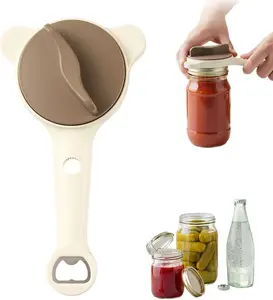 4 in 1 Multi-Purpose Jar Opener, Adjustable Stainless Steel Jar Opener, Multi-Functional Retractable Jar & Bottle Openers,Multi Size Lid Tool for Jars Cans Wine Bottles,Home Kitchen Helper (Beige)