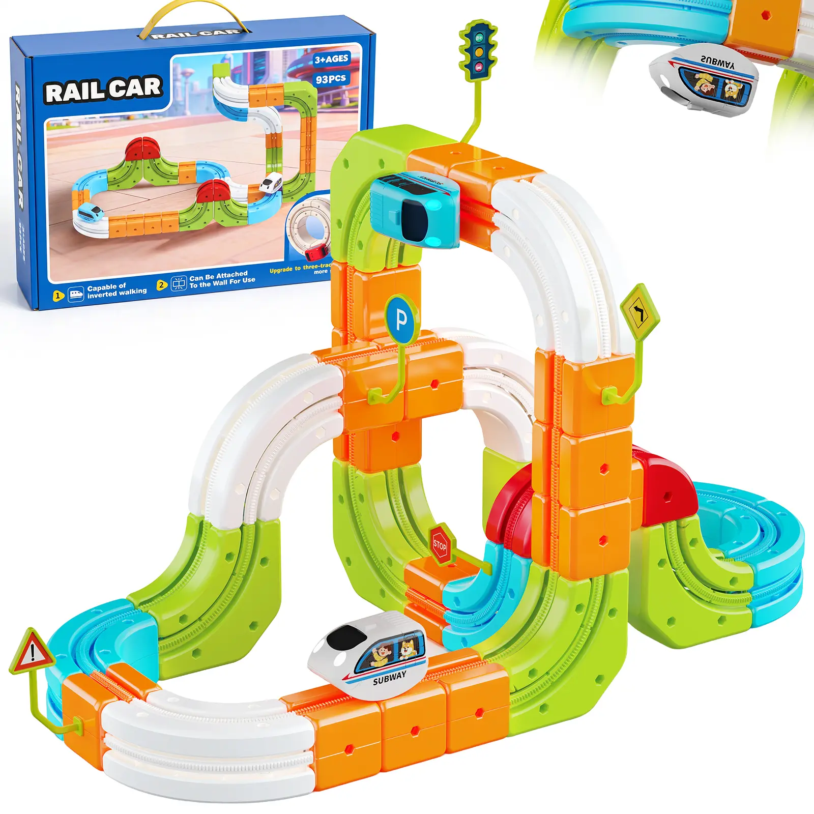 59/93PCS 3D Train Track Set with 2 Cars, Magnetic Train Toy with Lights, Building train set toys,Modular Track Blocks,Train Set Gift for Boys Girls Ages 3-8+
