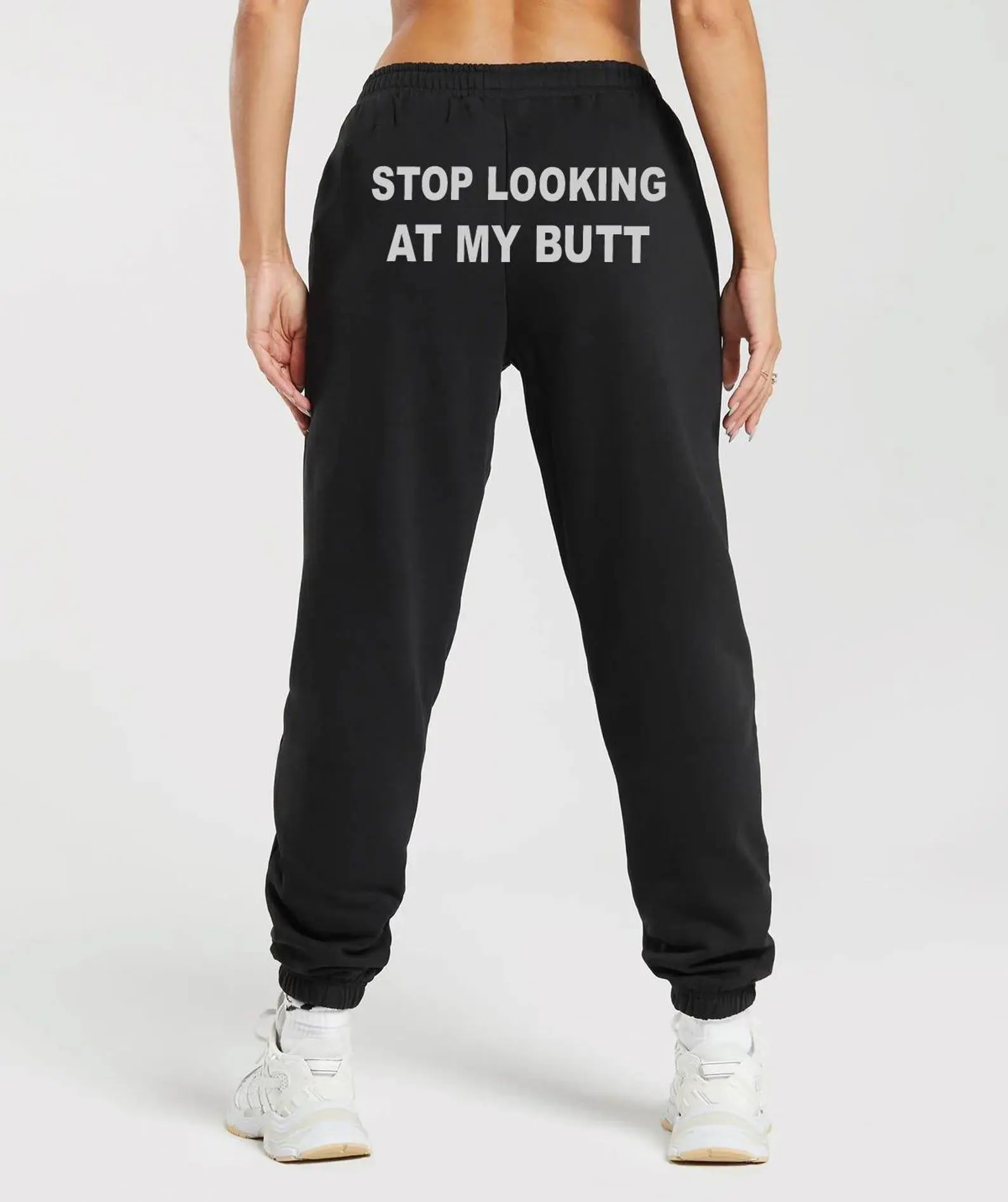 Stop Looking At My Butt Unisex Jogger Pants, Funny Graphic Sweatpants, Bold Statement Streetwear, Casual Lounge Pants for Men & Women