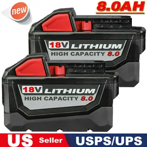 High quality 2x 8.0AH Battery For Milwaukee M18 18V Lithium-ion Extended Capacity 48-11-1860