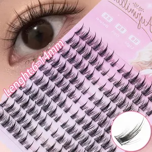 5/2/1 box, Type C curve, AYRMILLA new single cluster false eyelashes, 5–16 mm, 10 rows, 140 clusters; natural look, large capacity makeup tool set; includes 1 pink eyelash tweezers and an eyelash brush; crisscross lash clusters; suitable for party cosplay