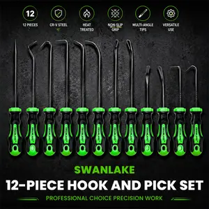 12-piece pry hook tool set; pry hook tool set for automotive oil seals/O-rings and sealing pads; pry hook puller disassembly tools; long-handle and mini pry hook tool sets