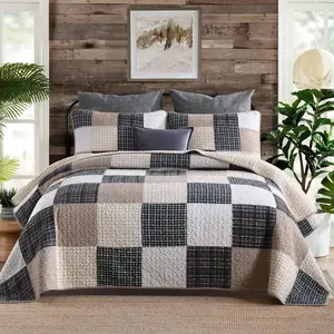 Quilt  Size,  Quilt Set,    Quilt Bedding Set Bedspread, Patchwork Farmhouse Quilt, Plaid Lightweight Rustic Quilts Comforter for  Bed, Beige, for  Season