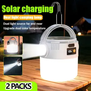 2Pack Rechargeable Solar Lights Outdoor, Waterproof Dual LED Light Lantern & Flashlight, Emergency LED Lamp, Work Light, Camping Light, Tent Light, Solar Led light, LED Bulb Night Light for Camping Home
