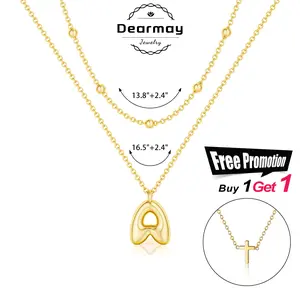 Buy 1 get 1 free cross necklace 2 Pack Initial Bubble Letter Pendant Necklaces for Women Personalized Gold A-Z Alphabet Fashion Jewelry Gift for Easte