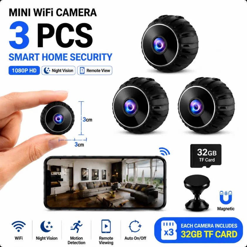 3-Pack A9 Portable Security Cameras, 2026 New 1080P HD Cameras, Motion Detection, and App Remote Viewing, Indoor/Outdoor Cameras for Family, Pet, and Nanny Monitoring