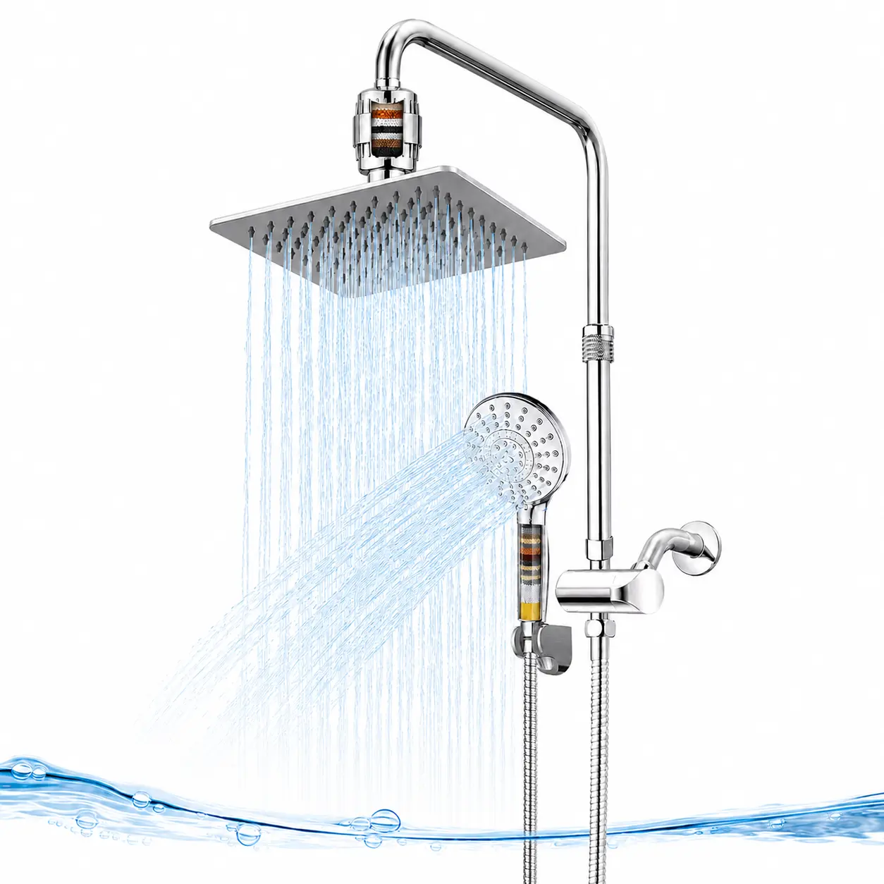 High-Pressure 10" Rainfall Shower System with Detachable Handheld Sprayer, 10 Spray Modes, 16" Adjustable Extension Arm & 20-Stage Filtration, Chrome Finish