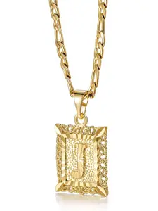 Initial Letter Necklace for Men Women, 14K Gold/Silver Plated Square Capital Monogram Pendant Necklace from A-Z with 22+2 Inch Figaro Chain, Personalized Jewelry for Him