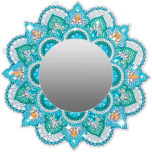 DIY Diamond Painting Mirror for Adults Pastel Pink-Blue Mandala Design Special Shaped Crystal Kit Makeup Mirror Home Decor Christmas Halloween Birthday Gifts