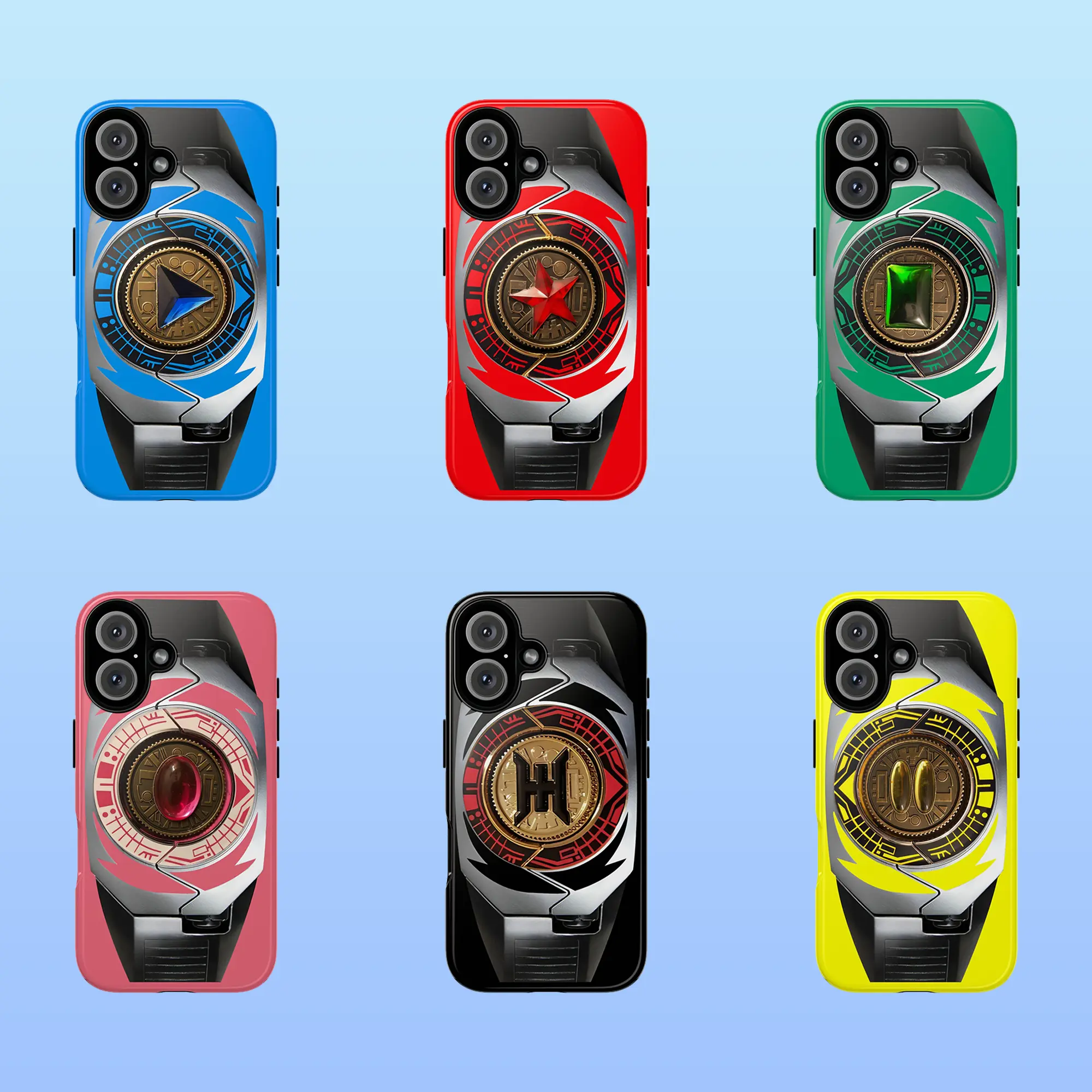 PR Zeo mode Colorful Power Morpher Phone Case with Iconic All Rangers Zeo Coin Design for iPhone 16 Pro Max 15 Plus 14 Pro 13 12 11 XS Max etc Shockproof Superhero Anime Protection Durable Polycarbonate TPU