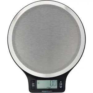 Amazon Basics Digital Kitchen Scale with LCD Display, Batteries Included, Weighs up to 11 Pounds, Black and Stainless Steel Amazon Basics