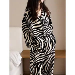 2 Pajama Women's Spring And Autumn Loose Zebra Pattern High-sense Long-sleeved Home Service Suit Can Be Worn Outside.