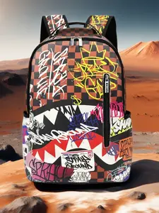 Unisex Hip-Hop Street Spray Paint Backpack, Grid Pattern Lightweight Print, Large Capacity Travel Bag, Adjustable Straps, Perfect Gift