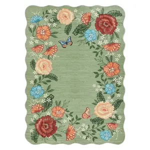 9x12 ft Polyester Green Rectangular Modern Botanical Floral Print Durable Area Rug, Machine Washable Home Decor Household Decorative Modern Indoor Rug for Living Room, Bedroom, Durable Area Rugs