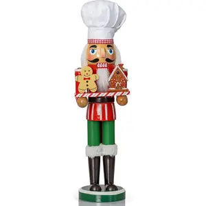 Ornativity Christmas Chef Nutcracker Figure – Wooden Chef Hat Nutcracker with Gingerbread Man Cookie Baker and House Xmas Holiday Decoration 15"