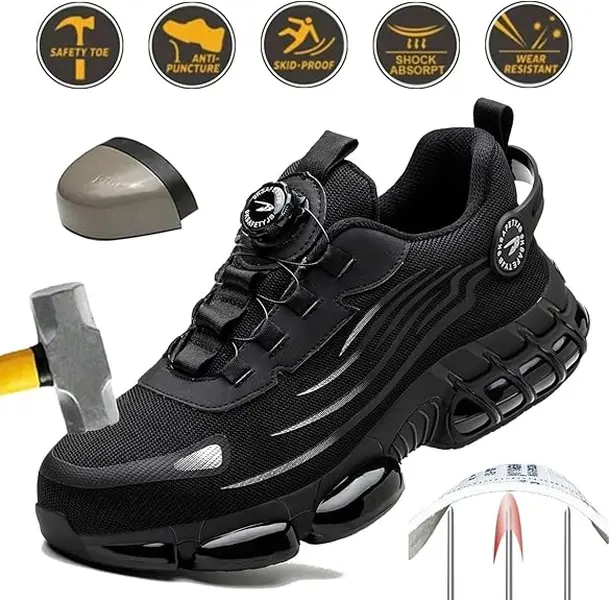 Unisex Labor Protection Shoes with Anti-Impact Steel Head Durable Dustproof Breathable Mesh Upper Non-Slip Outsole for All Workers Boot Footwear Rubber zapatos para trabajo steel toe shoes men