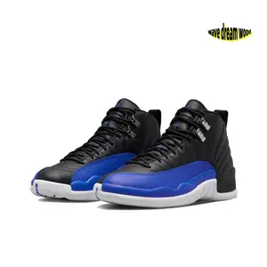 Black and Hyper Royal Blue High-Top Retro Basketball Shoes with Black Leather and Blue Textured Upper, White Midsole and Metallic Lace Locks