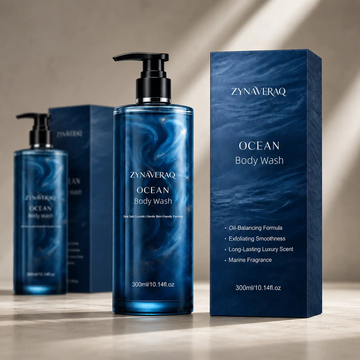 ZYNAVERAQ Men's Sea Salt Crystals Ocean Body Wash - Body Cleansing Products, Deep Cleaning, Oil Balancing, Refreshing Aquatic Youth, Cruelty-Free Daily Skin Care Shower Gel (300ml)