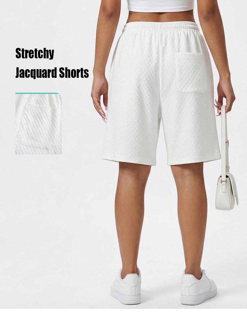Jacquard Textured Summer Shorts for Women, High Waist Casual Loose Bermuda Shorts with Pockets