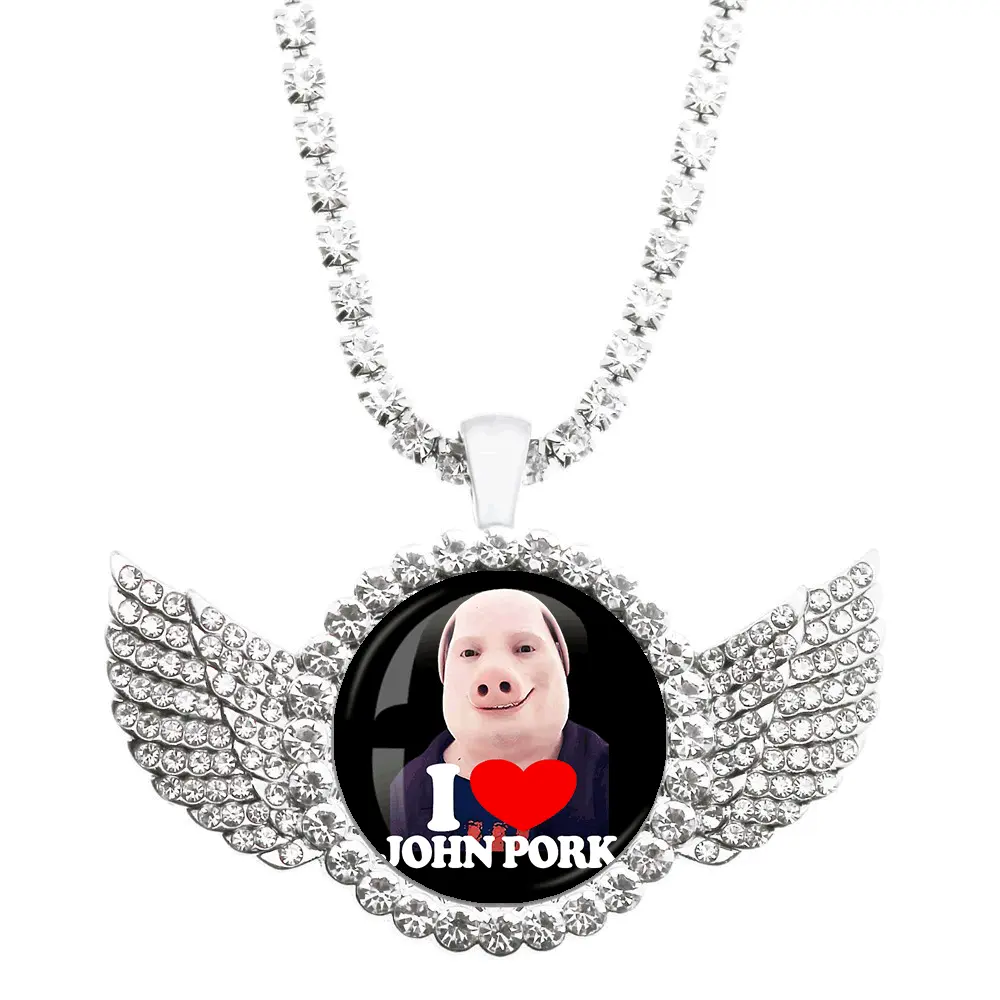 John Pork Phone Call Answering Moon Necklace - Funny Pig Graphic Jewelry for Women, Pig Lover Costume Accessory