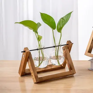 Retro Glass Air Planter Bulb Vase with Metal Swivel Holder, Hydroponics Container for Home Office Tabletop Decoration
