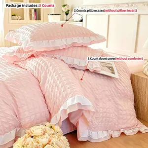 3pcs Bubble Mesh Bedding Set, Includes 1 Lace Duvet Cover and 2 Pillowcases, Zipper Design, Soft Fabric, Suitable for All Seasons, Modern Bedding Set, Soft Bedding Sets, Pleated Bedding Sets