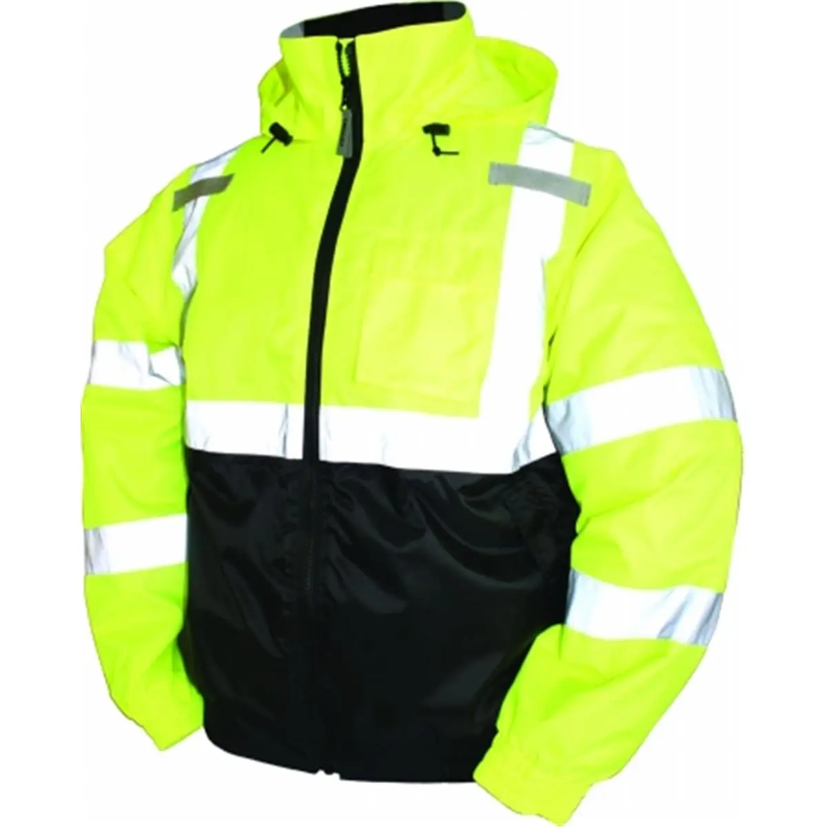 Tingley Rubber Bomber II High Visibility Waterproof Jacket, Large Lime Green J26112.LG, ANSI 107 Class 3 Compliant, Hooded, 3 Interior, 5 Exterior, Rain Protection, Roll Hood, Reflective, Cold Weather Work Environments
