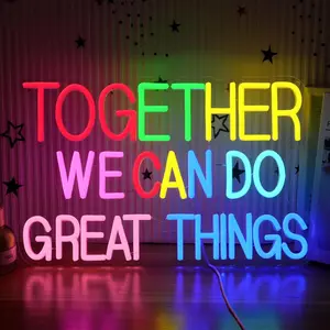 Multicolor "Together We Can Do Great Things" Encouragement Letter Neon Light, Chains-Included Wall Decoration Accessory, Home Improvement Lighting for Adults' Bedroom, Gym (16.54in-10.63in)