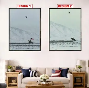 (No Frame) Cowboy on Horse and B2 Spirit Flying Satin Poster - America - Western - Mountain - Gift for Men and Women