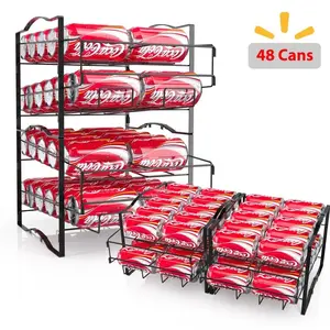4 Tiers Can Organizer Rack, 48 Cans Soda Can Dispenser Organizer For Refrigerator, Set Of 2 Stackable Beverage Dispenser Rack