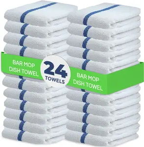 24 Pack 16x19 Bar Mop Towels High Absorbent Cotton Reusable Kitchen Towels - Quick Drying Towels for Chef, Cook, Home, Restaurant