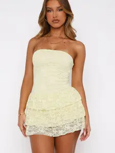 Strapless Mini Lemon Dress for Women, Summer Trendy Style, Comfortable Fit for Parties and Casual Outings, Vibrant Fashion Choice for Your Wardrobe, Statement, Womenswear
