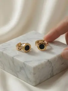 Roman Numeral & Black Enamel Huggie Earrings