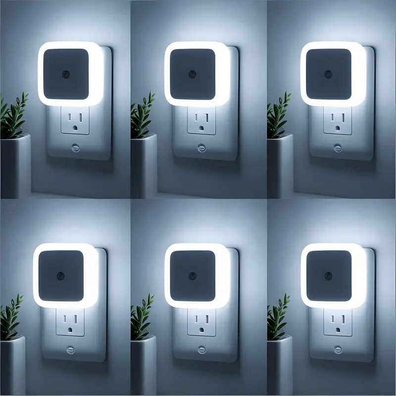 6-Pack Compact Wall Plug-in LED Night Lights with Dusk-to-Dawn Sensor, 0.5W AC Power Supply 85V-220V Energy-Saving Ambient Indoor Lighting Fixture, Easy Setup Long-Lasting for Bedroom Home Improvement