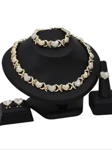 Fashion Jewelry Set, Heart Design Necklace & Earrings & Ring & Bracelet, Fashion Jewelry for Party, Trendy All-match & Exquisite Jewelry for Birthday Gift, Fashionable Jewelry Set
