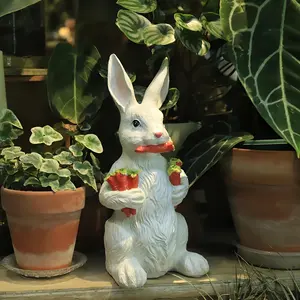 13-Inch Charming White Rabbit Statue with Red Carrot - Durable Resin Easter Decor for Home, Garden, or Outdoor Display - Adorable Bunny Holding Carrot Sculpture for Tabletops, Mantels, and Festive Celebrations
