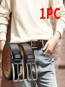 Men's Classic Leather Belt with Alloy Pin Buckle, Casual Fashion Waist Strap for Jeans Pants, Stylish Daily Wear Accessory, Fashion Belts