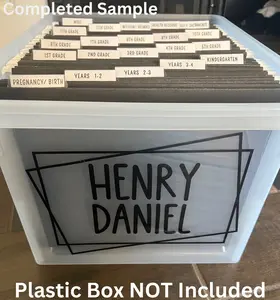 Children's Memory Box Kit with 20 Hanging Filing Folders and Custom Vinyl Cut Name - School Milestone Kit