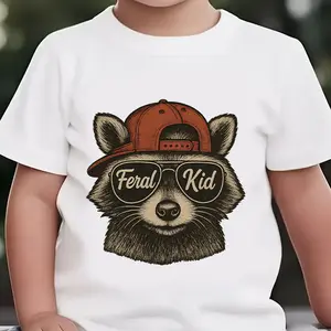 Feral Kids Shirt, Kids Feral Raccoon Shirt, Feral Shirt Raccoon Shirt, Funny Kids Shirt, Toddler Shirt,Raccoon cartoon print pure cotton breathable short-sleeved T-shirt