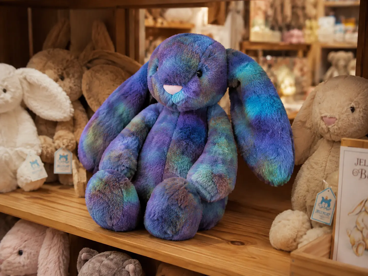 Jellycat Multicolor Bunny Plush Toy, Soft Purple Blue Floppy Ear Rabbit Stuffed Animal, Cute Birthday Gift