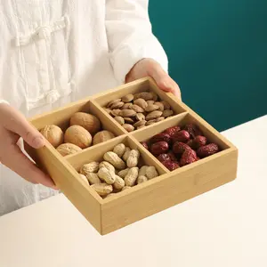 Solid wood Chinese retro style multi-compartment dried fruit plate, living room and home snack tray, candy, nut and melon seed platter