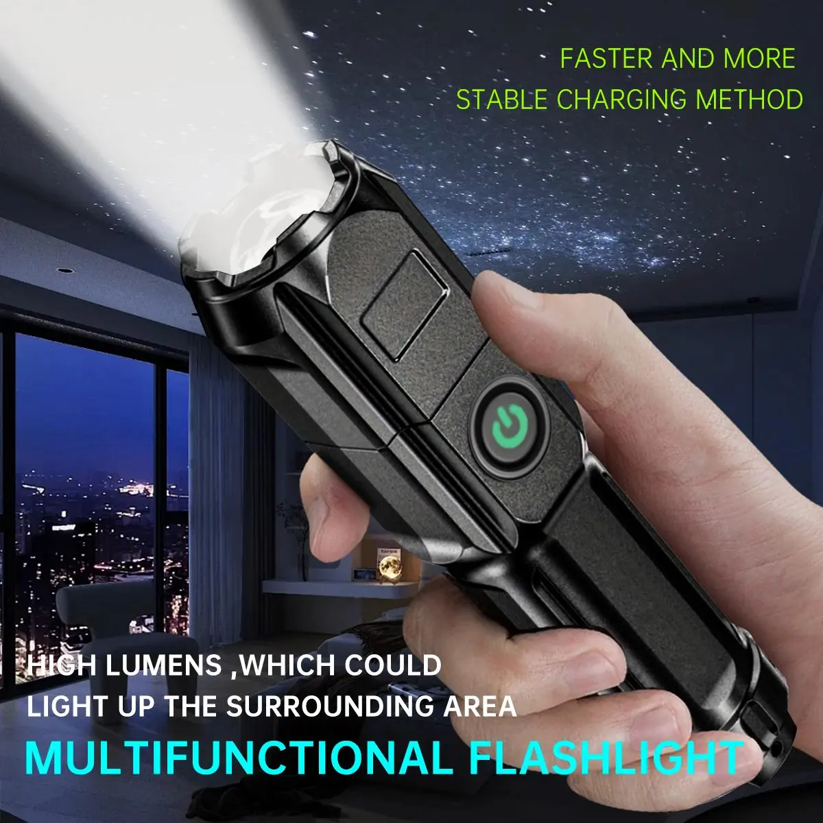 Ultra-bright Zoom Flashlight, 1 Count Portable Multi-functional Handheld Flashlight, Durable & Portable with Telescopic Zoom Flashlight for Outdoor, Rechargeable Powerful Flashlights