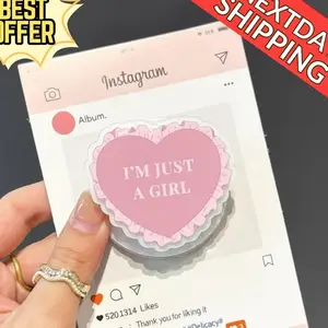 Heart Shaped “I’m Just A Girl” Magnetic Phone Grip – Cute Pink Heart Design Phone Stand, Kawaii Pop Grip for Phones, Aesthetic Gift for Her