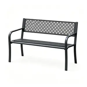 [FLASH SALE] Garvee 50" Outdoor Garden Bench, 2-Person Steel Patio Bench with Geometric Backrest & Slatted Seat for Porch, Yard & Deck