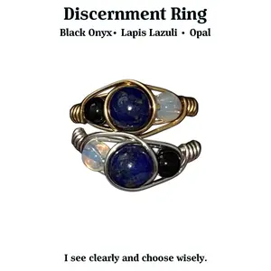 Discernment Crystal Ring Clarity Truth & Wise Decisions Black Onyx Lapis Lazuli Opal Gemstone Jewelry